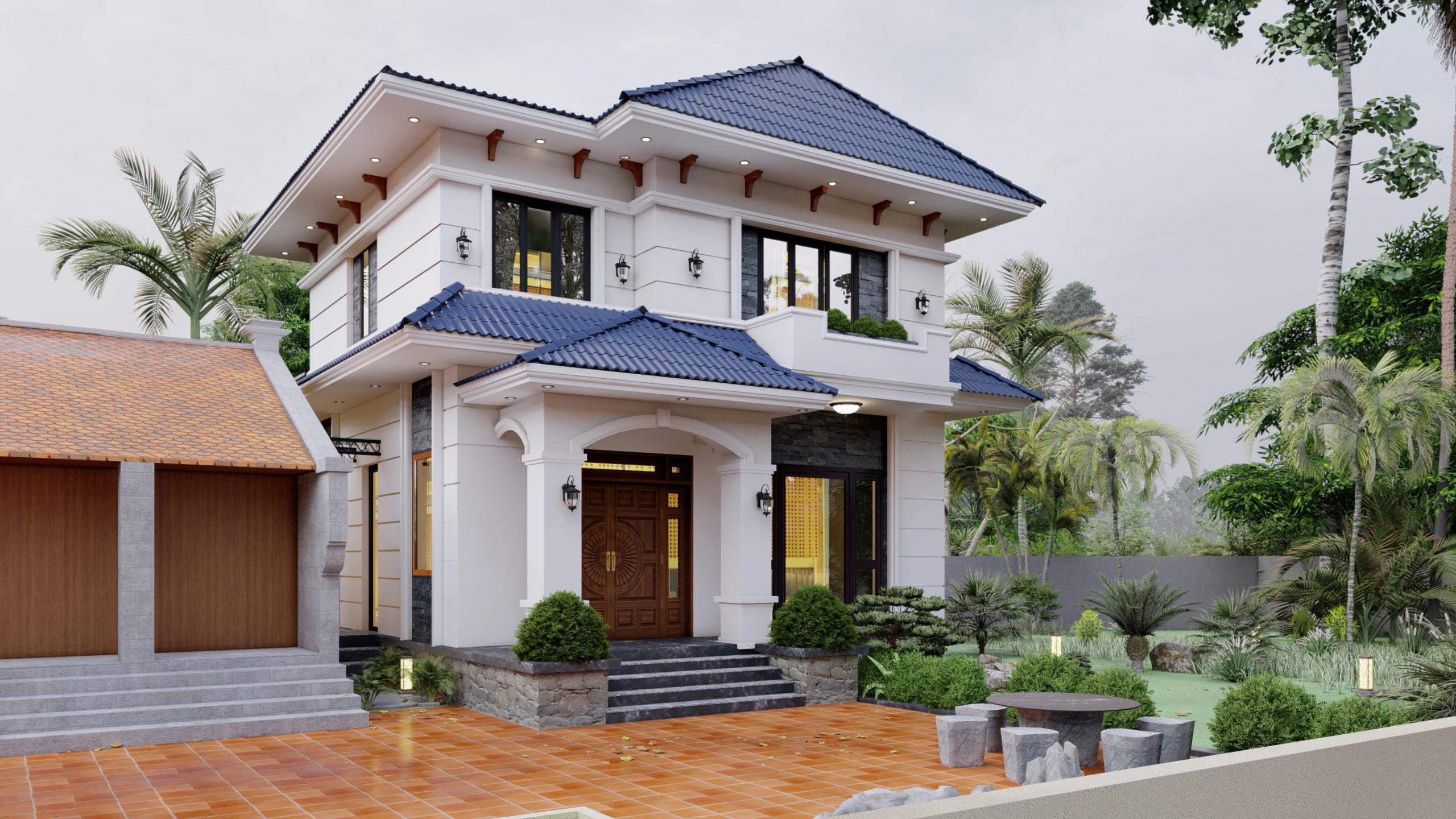 Bản vẽ nhà 2 tầng 4 phòng ngủ cho gia đình có từ 4 đến 6 thành viên 
