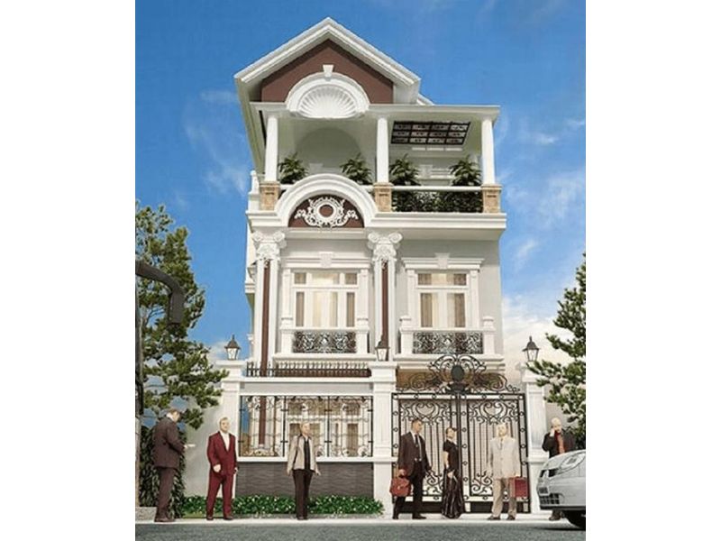 Thiết kế 7x15 3 tầng phong cách tân cổ điển thể hiện qua cách trang trí họa tiết, phào chỉ