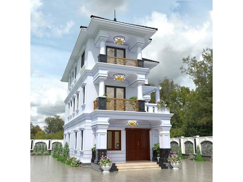 Thiết kế nhà mặt tiền 7m 3 tầng phù hợp cho những ai yêu thích phong cách sang trọng, tân cổ điển