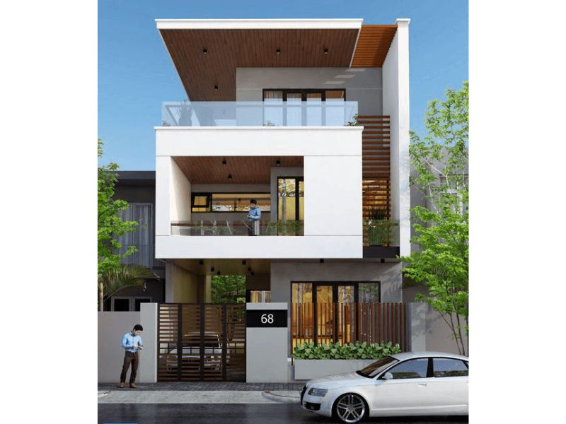 Thiết kế nhà 7x15m 3 tầng sử dụng hình khối vuông vức, rõ ràng bố trí linh hoạt tạo nên vẻ đẹp ngoại thất cuốn hút.