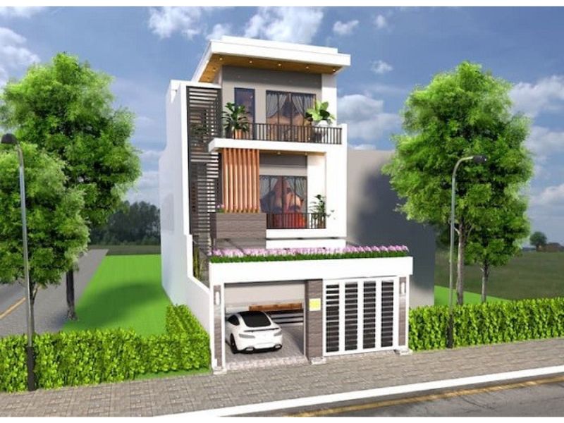 Tham khảo mẫu nhà rộng 7m dài 15m 3 tầng hiện đại mái bằng