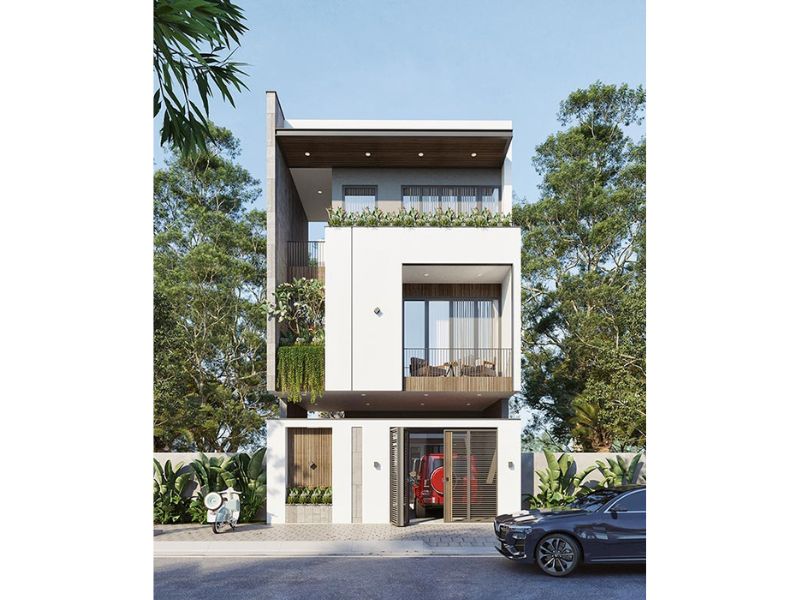 Mặt tiền hiện đại, thu hút của công trình biệt thự 3 tầng 7x15m