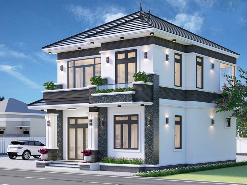 Gam màu tươi sáng, trẻ trung được dùng cho mẫu nhà 2 tầng mặt tiền 8m
