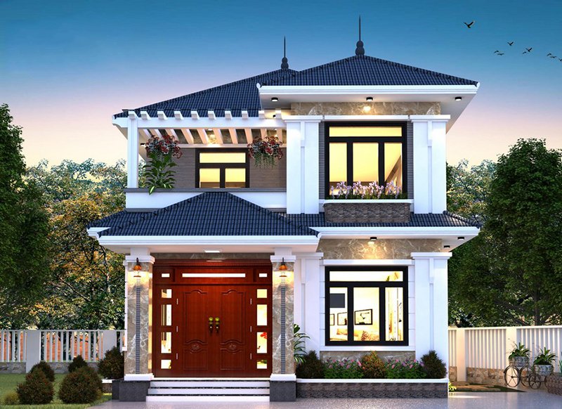 Ngoại thất sang trọng, thu hút của mẫu nhà 2 tầng mái Nhật