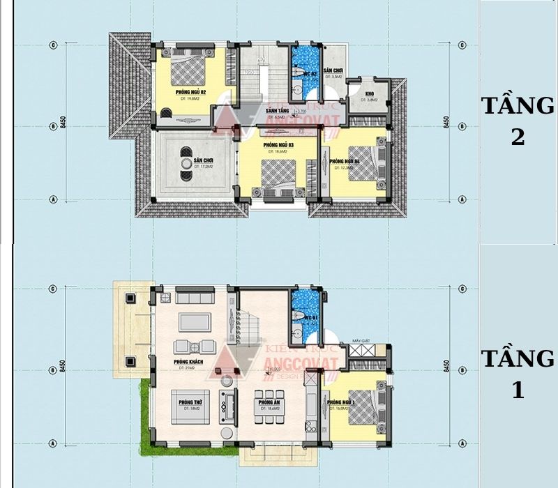 Mặt bằng nhà 2 tầng mái Nhật mặt tiền 8m tân cổ điển