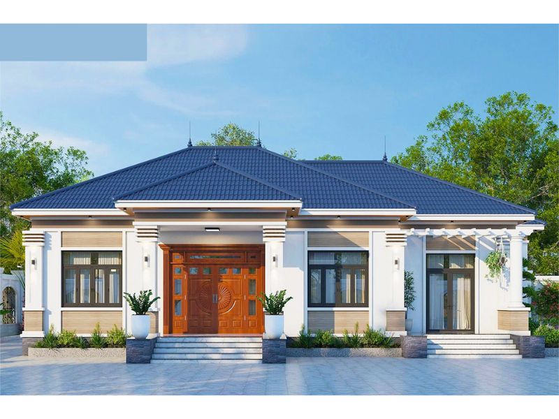 Thiết kế nhà cấp 4 3 phòng ngủ 120m2 mái Nhật với sảnh hiên rộng 