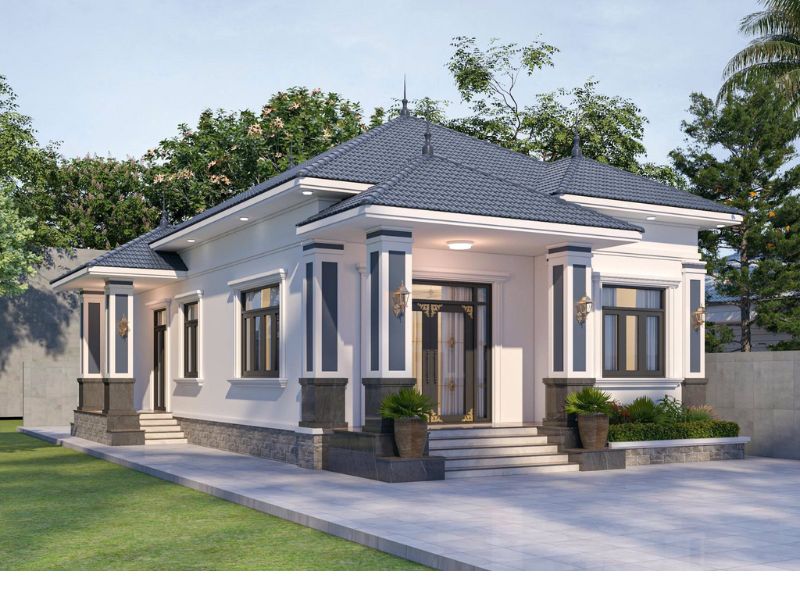 Gam màu trung tính nhẹ nhàng trong mẫu nhà cấp 4 mái Nhật 150m2 