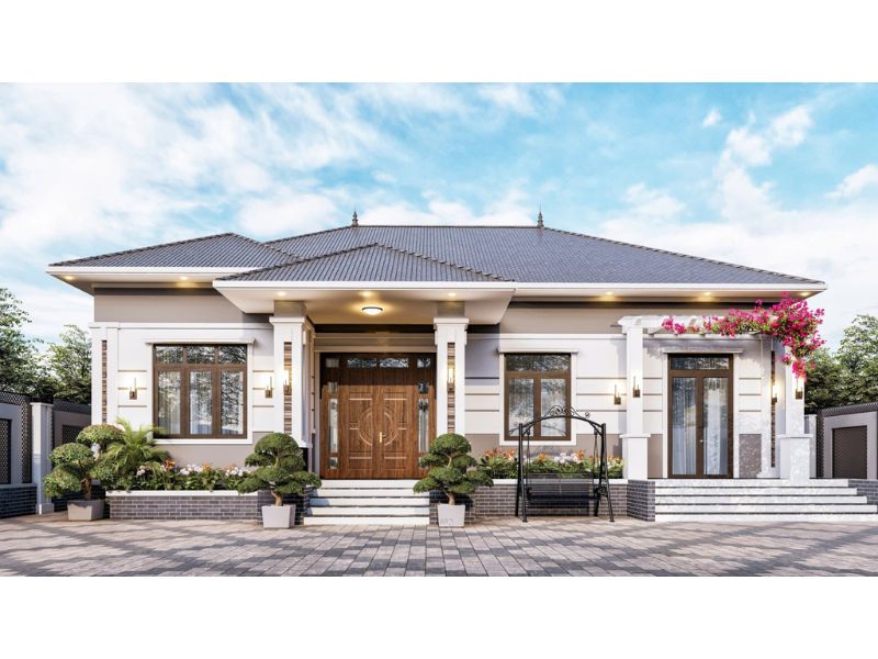 Mẫu nhà cấp 4 3 phòng ngủ mái Nhật thiết kế mở đón nắng, đón gió và kết nối với cảnh quan sân vườn 