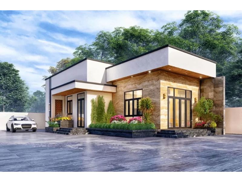 Nhà cấp 4 3 phòng ngủ 100m2 với hình khối vuông vức, đường nét tinh gọn 