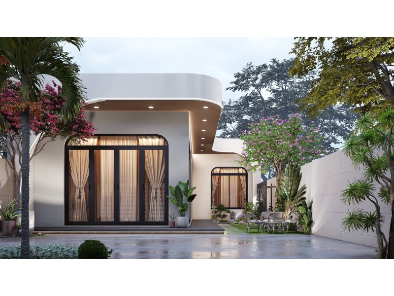 Mẫu nhà cấp 4 3 phòng ngủ chữ L có khoảng sân nhỏ thư giãn 