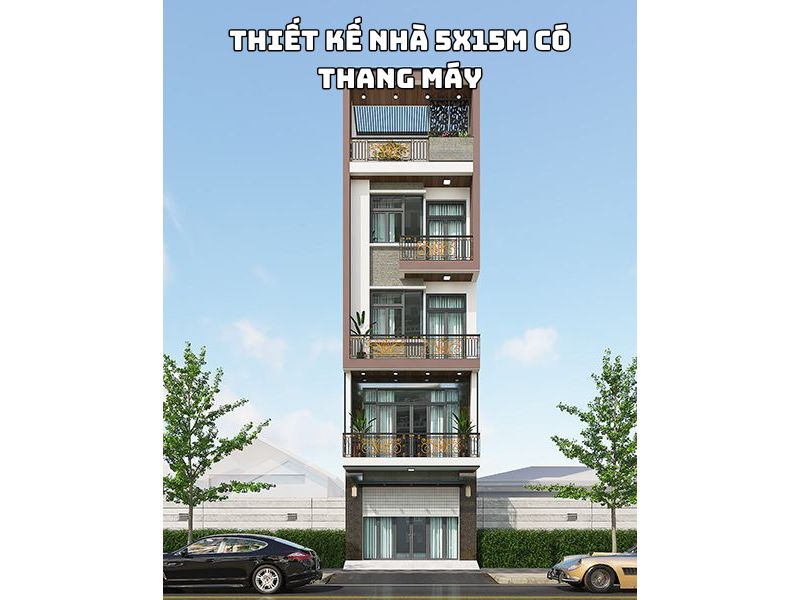 Tham khảo thiết kế nhà 5x15m có thang máy tiện nghi, sang trọng