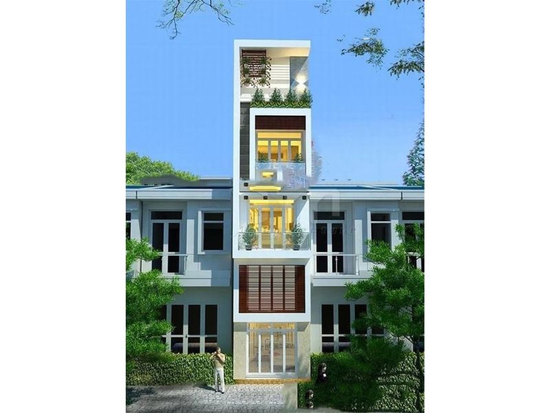 Các hình khối vuông vức, đường nét khỏe khoắn, trang trí hiện đại tôn lên vẻ đẹp sang trọng cuốn hút cho công trình nhà phố 5x15m có thang máy