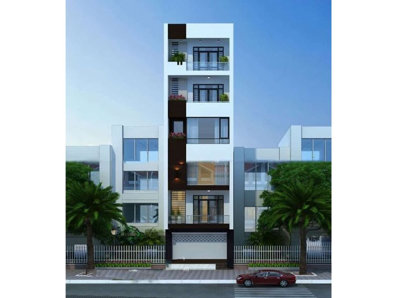 Mẫu nhà 5x15m tích hợp thang máy 6 tầng phong cách hiện đại có gara để xe tiện lợi