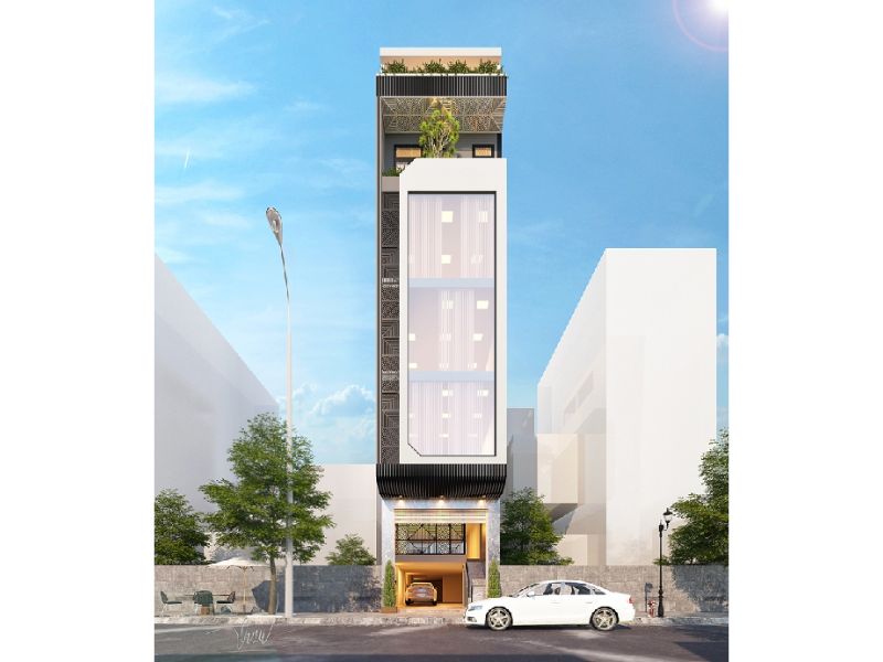 Mẫu nhà 5x15m kết hợp kinh doanh với mặt tiền trang trí kính hiện đại