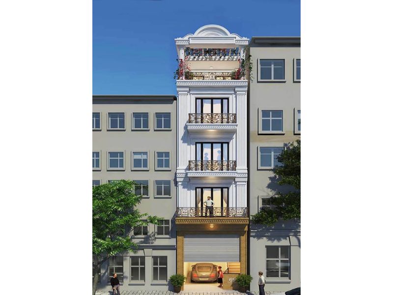 Tham khảo thiết kế nhà 5x15m có thang máy phong cách tân cổ điển