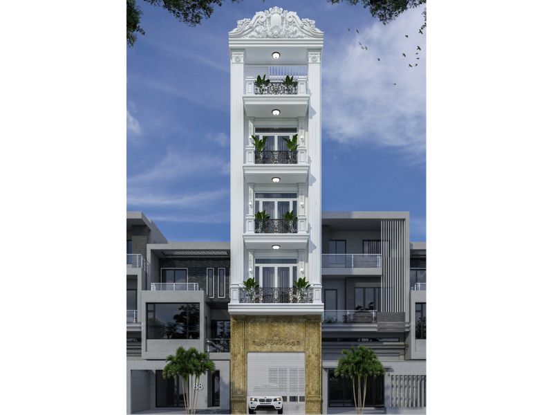 Vẻ ngoài sang trọng, thanh lịch thiết kế nhà 5x15m 5 tầng mặt phố