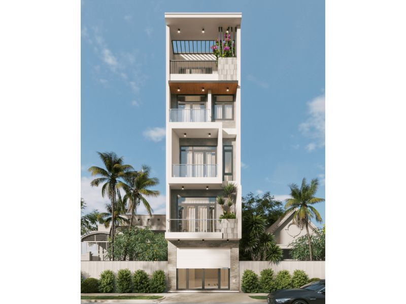 Thiết kế nhà 5x15m có thang máy lựa chọn gam màu trung tính tăng vẻ đẹp hiện đại và đảm bảo giá trị bền vững vượt thời gian