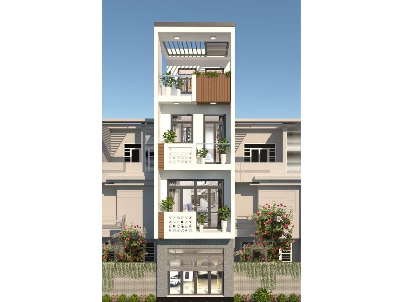 Công trình nhà 5x15m có thang máy lồng ghép linh hoạt các yếu tố tiểu cảnh đẹp
