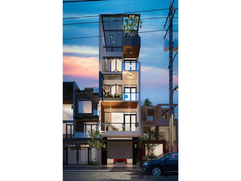 Mẫu nhà trên mảnh đất 5x15m tích hợp thang máy và gara để xe tiện lợi