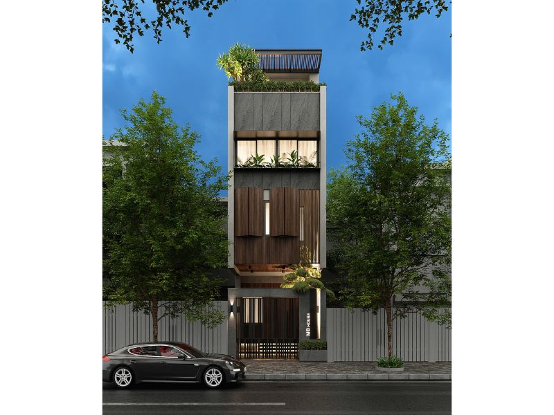 Thiết kế nhà 5x15m có thang máy sử dụng vật liệu cao cấp, hiện đại
