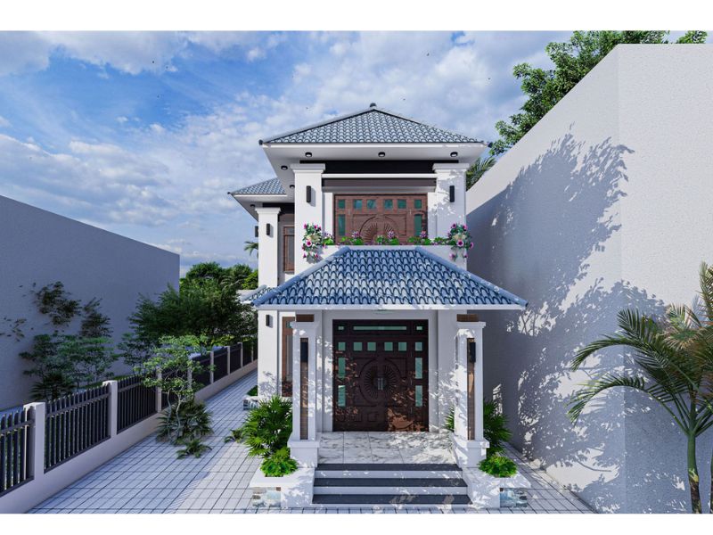 Tham khảo mẫu nhà 2 tầng 6m mặt tiền mái Nhật màu xanh trẻ trung