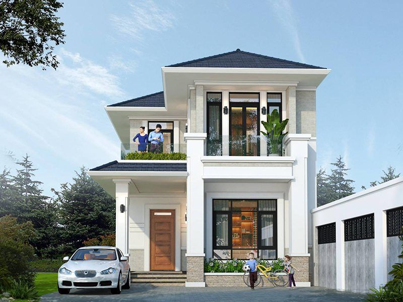 Ngôi nhà 2 tầng mặt tiền 6m thiết kế chứ L độc đáo