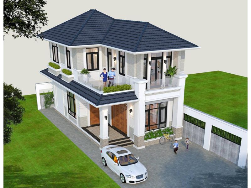 Kiến trúc hiện đại của mẫu nhà 2 tầng mái Nhật có mặt tiền 6m và 3 phòng ngủ