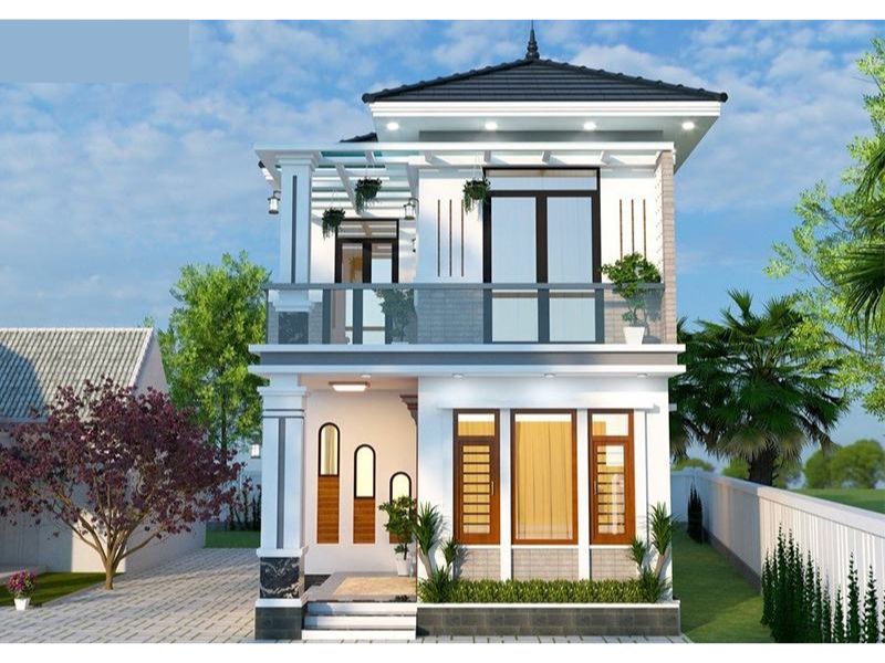 Mê mẩn với mẫu nhà 2 tầng mặt tiền 6m với màu sắc tươi sáng, nổi bật