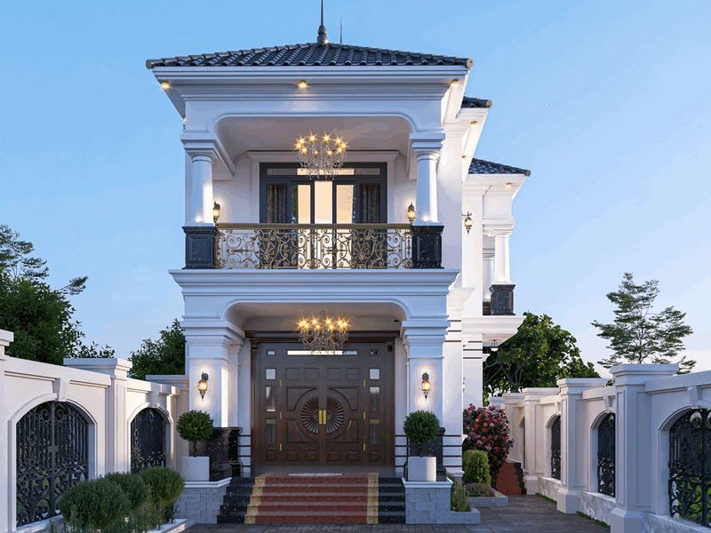 Thiết kế nhà 2 tầng mái Nhật rộng 6m tân cổ điển sang trọng