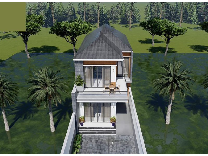 Thiết kế nhà 2 tầng mặt tiền 6m mái Nhật 3 phòng ngủ có phòng thờ 