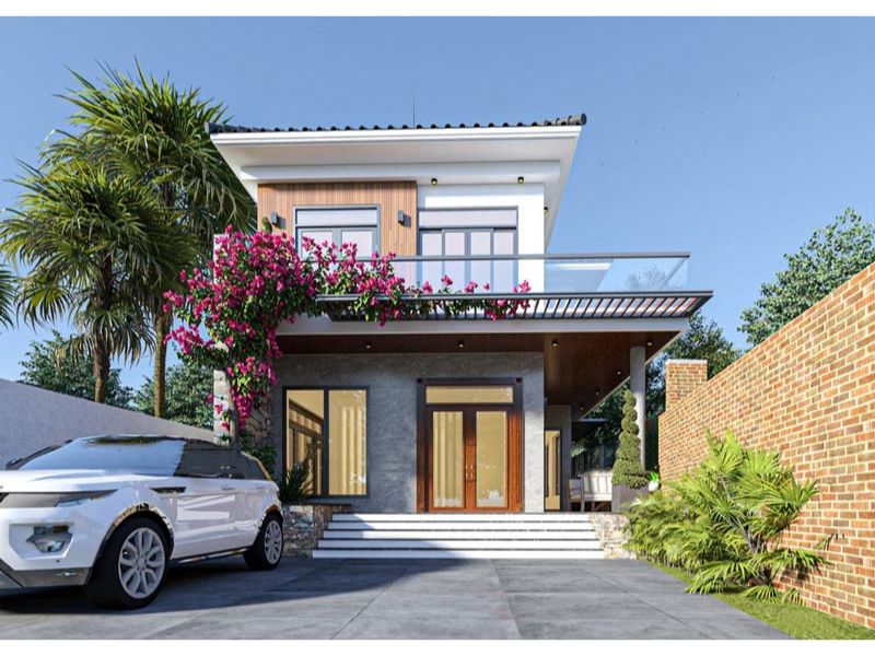 Mẫu nhà 2 tầng ngang 6m sử dụng vật liệu cao cấp, hiện đại