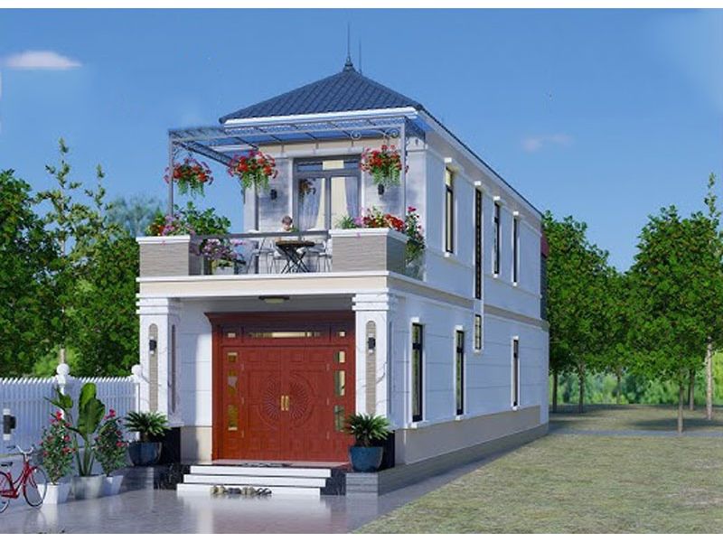 Mẫu nhà 2 tầng mặt tiền 6m mái Nhật có ban công thoáng đãng
