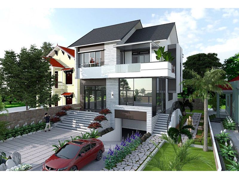 Mẫu nhà vườn 2 tầng có tầng hầm lửng đẹp, gần gũi thiên nhiên   