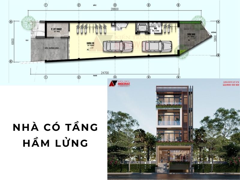  Bản vẽ mặt bằng nhà có tầng hầm lửng bố trí khoa học, hợp lý