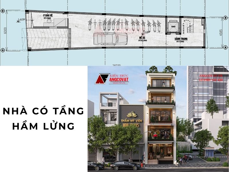 Thiết kế mặt bằng nhà có tầng hầm lửng kinh doanh quán cafe 