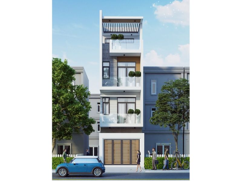 Xây nhà 4 tầng 50m2 mái bằng hiện đại