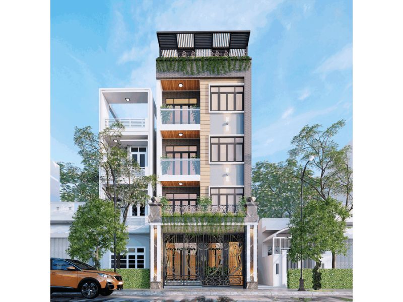 Thiết kế nhà 4 tầng 50m2 sử dụng hệ thống cửa kính tối ưu ánh sáng tự nhiên hiệu quả
