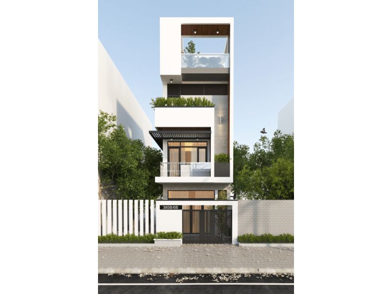 Khối hình độc đáo của mẫu nhà 4 tầng 50m2