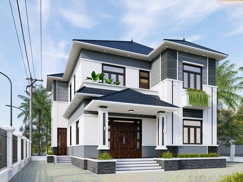 Thiết kế nhà 2 tầng tân cổ điển mái Nhật sang trọng, tinh tế 