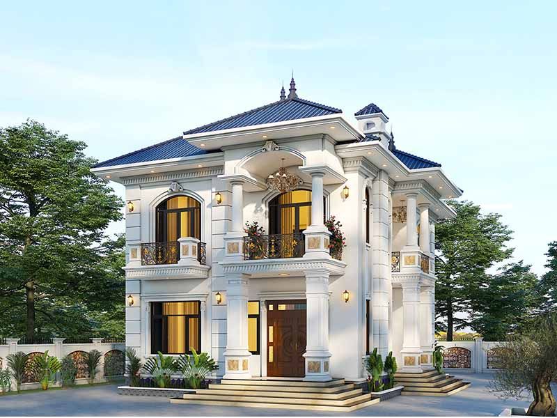 Trụ cột kiên cố, hoa văn tinh xảo trong mẫu nhà 3 tỷ cổ điển 