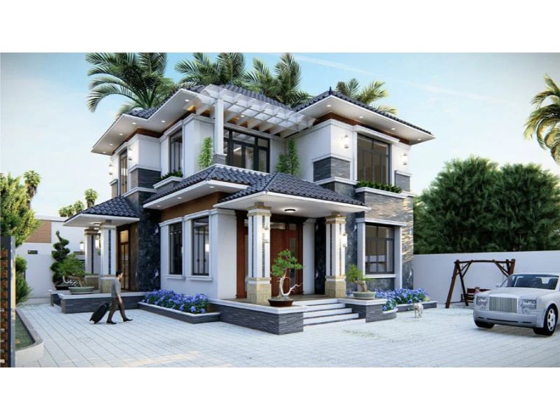 Mẫu nhà 2 tầng mái Nhạt 130m2 2 sảnh sang trọng trong tầm giá 3 tỷ 