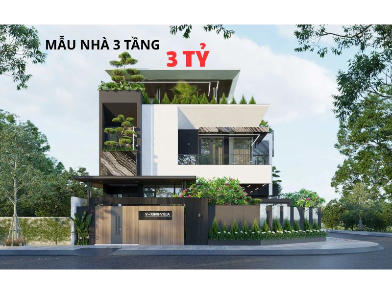 Nhà phố 3 tỷ 3 tầng hiện đại kết hợp mảng xanh linh hoạt