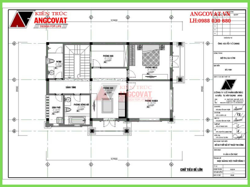                     Bản vẽ tổng mặt bằng tầng 2: Mẫu thiết kế biệt thự 2 tầng 2 phòng ngủ 100m2.