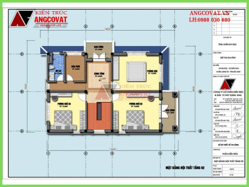    Bản vẽ tổng mặt bằng tầng 2: Mẫu thiết kế biệt thự 2 tầng 3 phòng ngủ