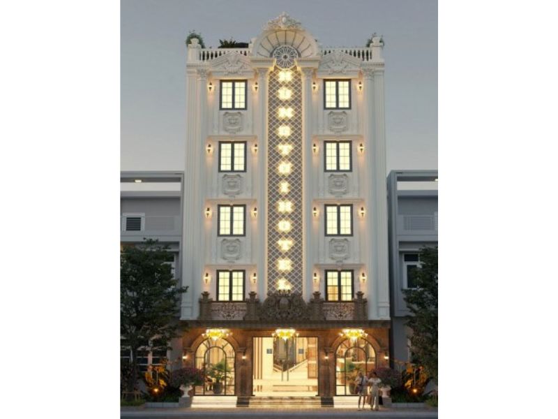 Kiến trúc nhà nghỉ 5 tầng tân cổ điển đẹp mắt