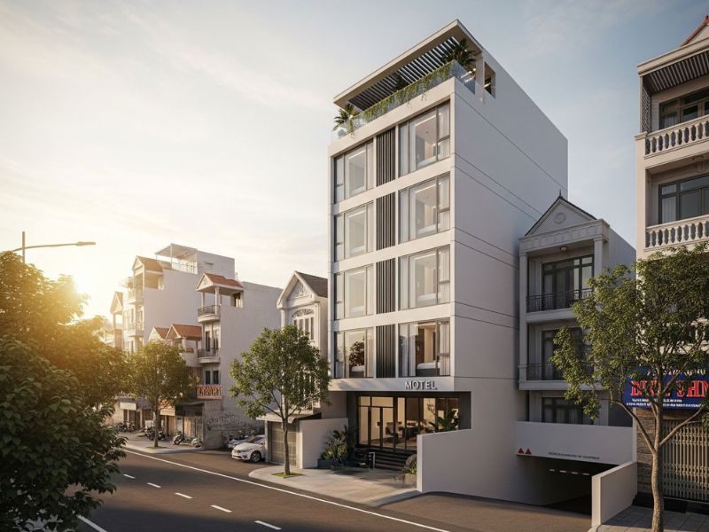 Kiến trúc nhà nghỉ 5 tầng cao ráo và tinh tế