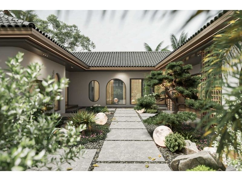 Mẫu nhà tam hợp viện 1 tầng phong cách hiện đại