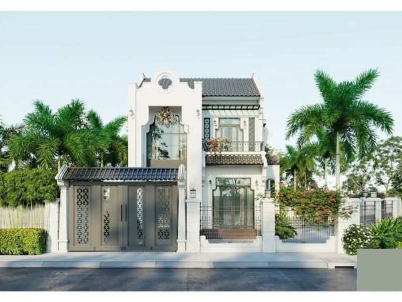 Mẫu biệt thự 2 tầng phong cách indochine mặt tiền 6m với gam màu trẻ trung, tươi sáng 