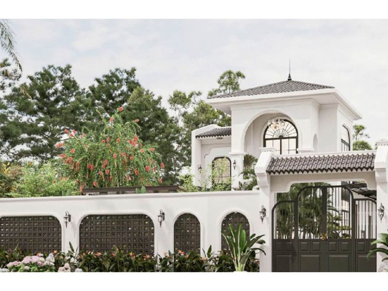 Xây nhà biệt thự 2 tầng indochine với gam màu trắng thanh lịch 