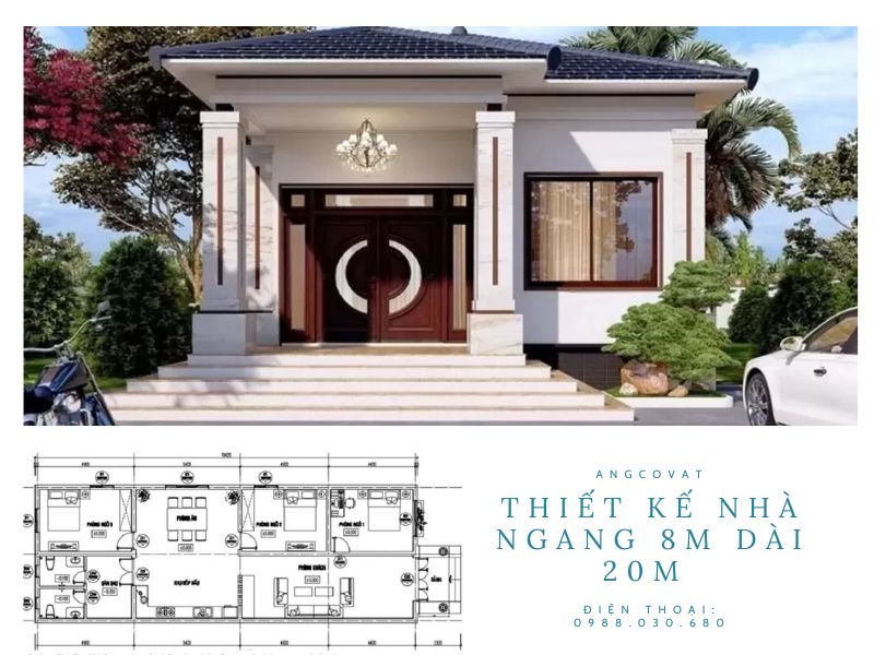 Mẫu nhà cấp 4 mặt tiền đẹp dài 8m